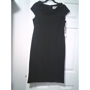 Julia Taylor New York Black Cocktail Dress with Ruffle Neckline Washable Size 12